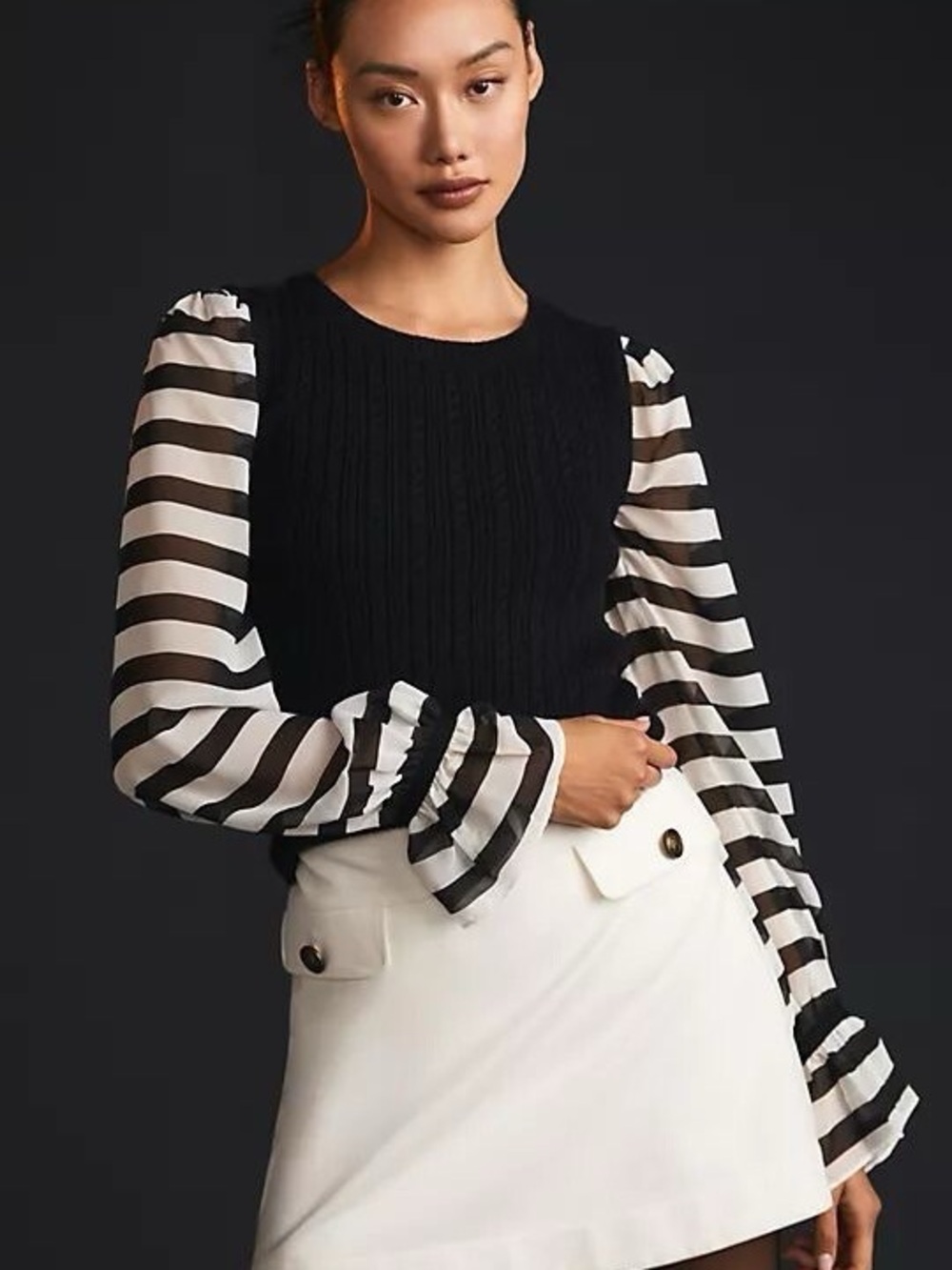 Maeve Anthropologie Contrast Sleeve Sweater eclectic stripe